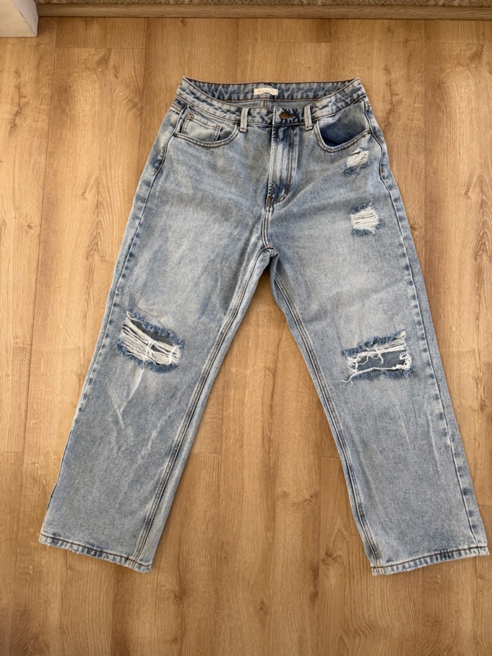 Light Wash Distressed Straight-Leg Jeans